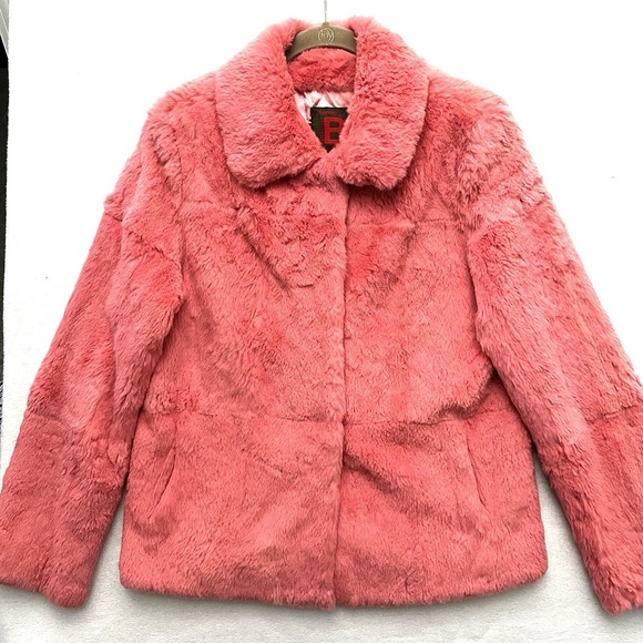 Bernardo Jackets & Blazers - Bernardo Large L Spanish Rabbit Fur Coat Coral Salmon Jacket Satin Lined